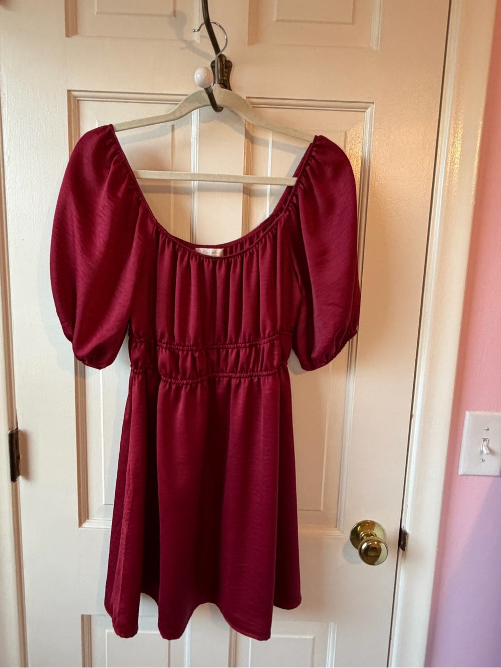 Altar'd State Wine Red Pleated Neckline Dress
